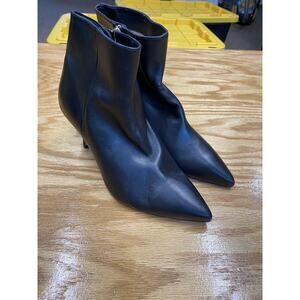 L'AGENCE Ankle Boots Women Size 6.5 Black Leather Pointed Toe Zipper Preppy S60